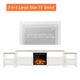WAMPAT Living Room Table Set of 3, Modern Fireplace TV Stand for 75 inch TV with 5 Storages, 2 Wood End Table LED Night Stand with Door for Living Room, Bedroom, White WAMPAT