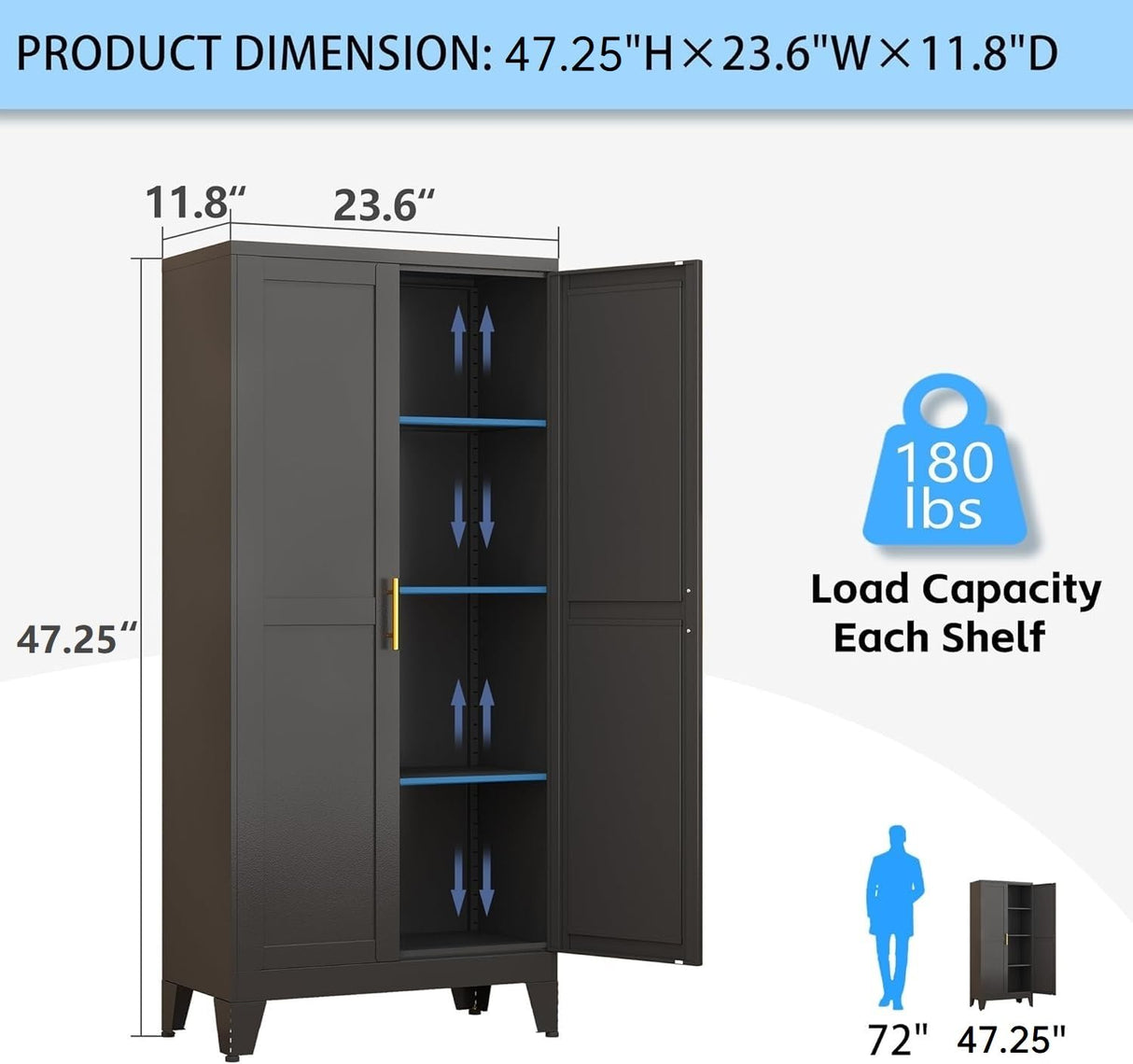 erosoei Metal Pantry Storage Cabinet, Kitchen Storage Cabinets with Adjustable Feet and Shelves, Pantry Cabinet for Kitchen, Living Room, Laundry Room and Dinning Room erosoei