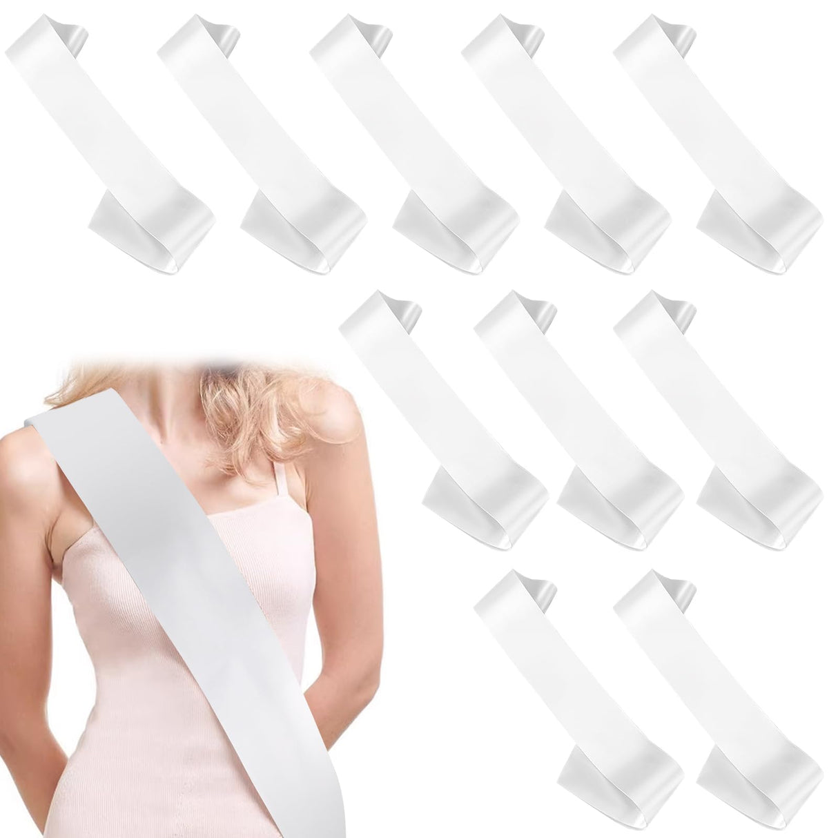 10 Pack Beauty Pageant Sashes Blank Satin Sashes White Sashes Blank for Pageants, Blank Sashes to Decorate Sashes, Plain White Sash, DIY Sash for Party Decorations,Wedding,Bridal Shower Birthday Party Mozeat Lens