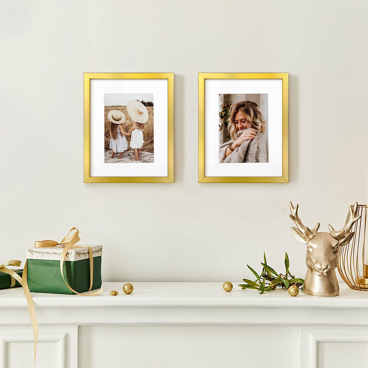 BSRHOME 8x10 Picture Frame with Plexiglass, Display Pictures 5x7 with Mat or 8x10 Without Mat for Tabletop Display and Wall Mounting, Set of 2，Gold BSRHOME