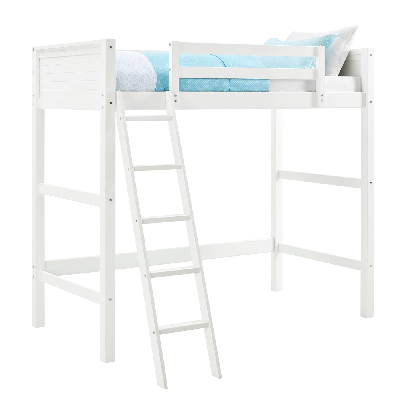 DHP Moon Bay Twin Loft Bed with Ladder - Stylish White Wooden Design for Kids