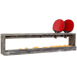 MyGift Wall Mounted Torched Wood Table Tennis Rack for Ping Pong Paddles and Balls Storage Shelf MyGift