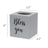 Elegant Designs HG2024-GRW Decorix Farmhouse Square Wood Decorative Tissue Box Cover w Bless You Black Script & Sliding Base for Vanity, Bathroom, Bedroom, Livingroom, Office, Desk, Table, Gry Wash Elegant Designs