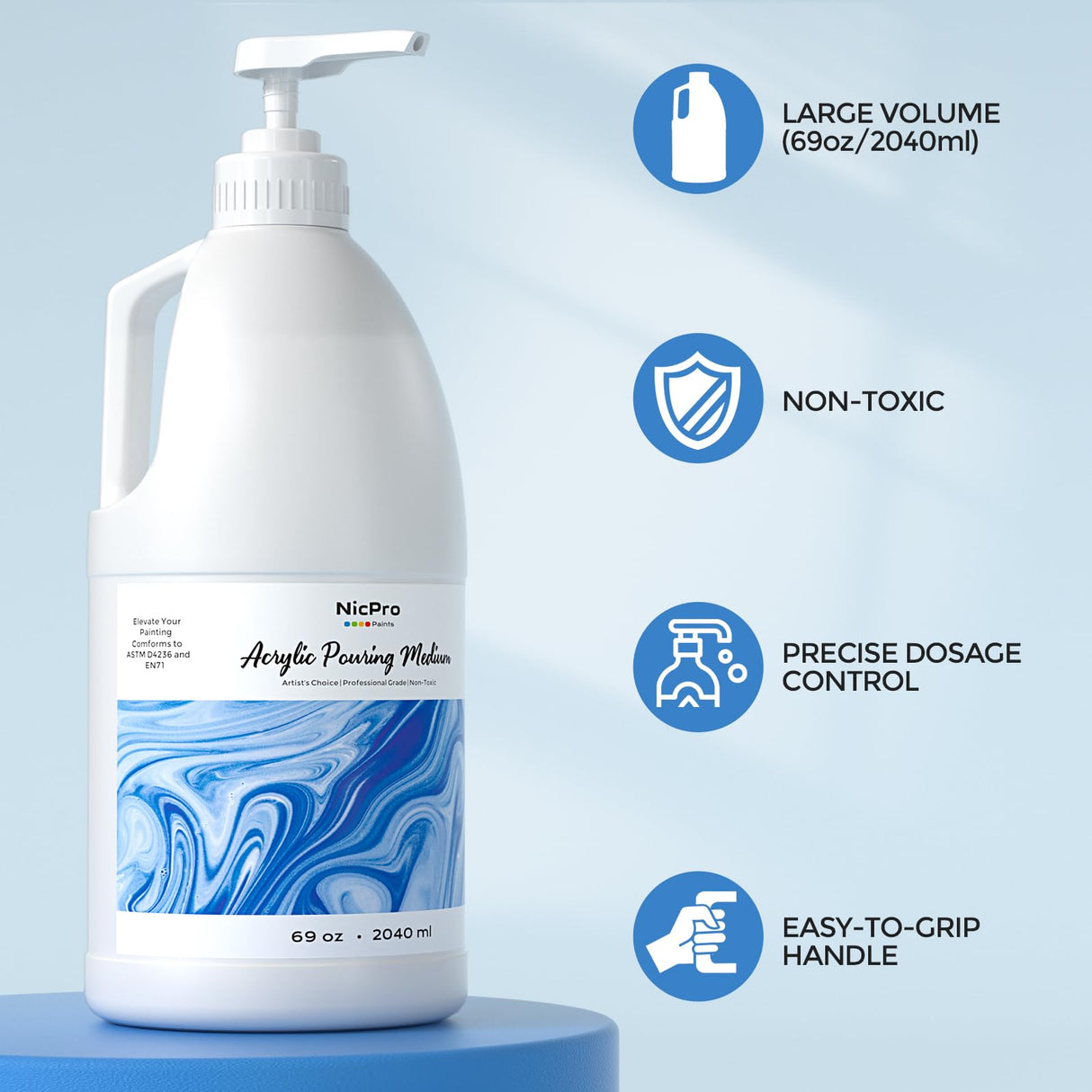 Nicpro Pouring Medium for Acrylic Paint 69oz / 2040ml, Acrylic Paint Thinner, Acrylics Flow Medium Improve Flow Consistency Nicpro
