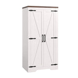 Befrases 47" Kitchen Pantry Cabinet, Farmhouse Storage Cabinet with Barn Doors and Adjustable Shelves, Freestanding Kitchen Hutch,Wood Cupboard for Living Room, Bathroom, Hallway, White Befrases
