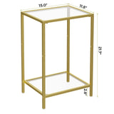 HOMSHO Side Tables Set of 2, End Tables with Tempered Glass, 2-Tier Nightstands with Storage Shelves, Coffee Table with Modern Style, Slim Sofa Table for Living Room, Bedroom, 11.8" D x 15" W, Golden HOMSHO