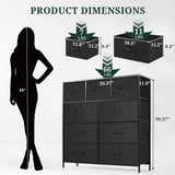 9-Drawer Dresser for Bedroom, Anti-Tip Tall Storage Organizer Chest of Drawers with Wooden Top and Metal Frame Fabric Bins for Closet, Living Room, Hallway, Entryway, Black SageNest