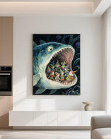 Giant Monster Fish 5D Diamond Painting Kit for Adults，Fantasy Deep Sea Shark Full Drill DIY Round Gem Art Diamond Art Kits Painting Crafts Ideal for Beginners and Home Wall Decor 12X16inch PUSHPIN PAINTING