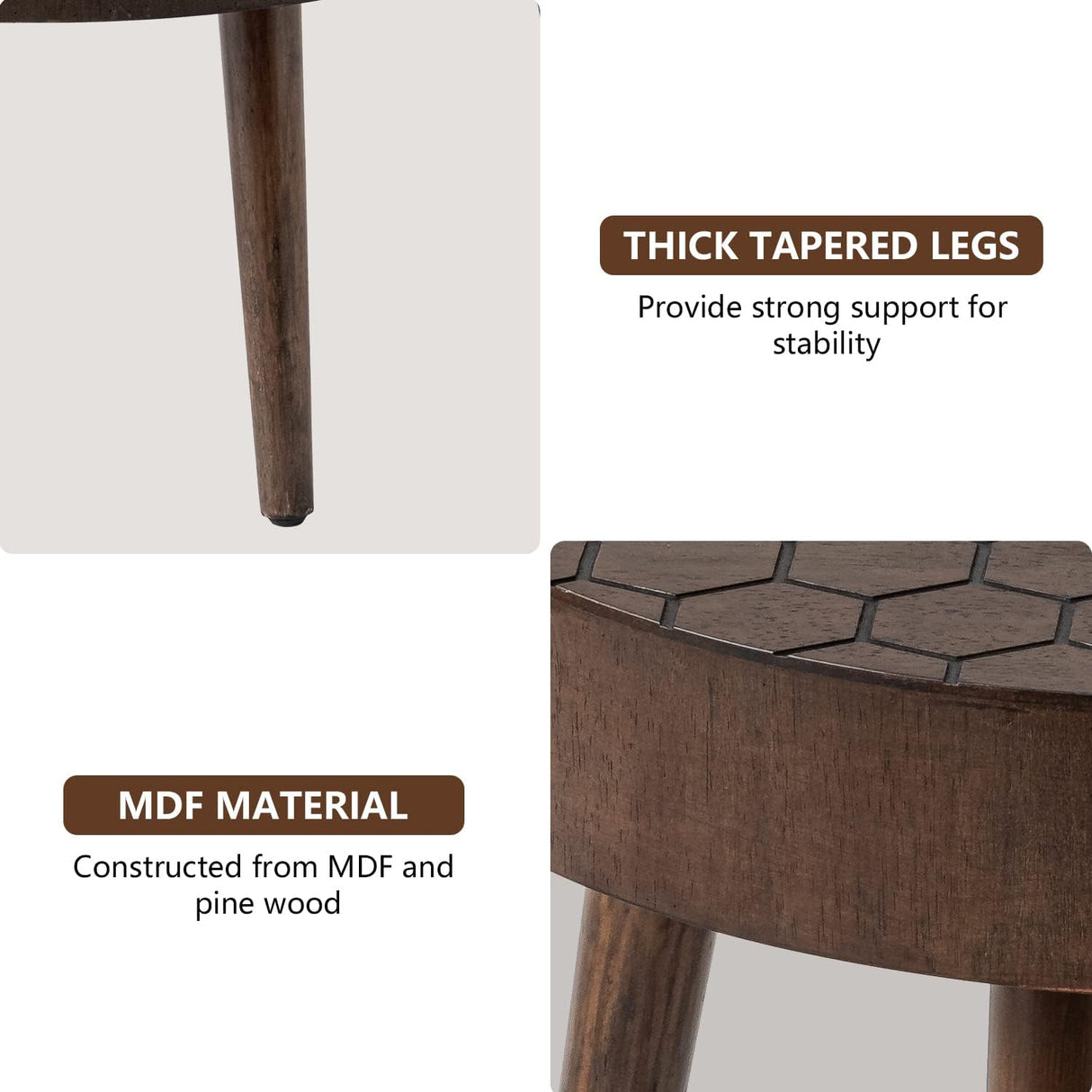 COSIEST Round Coffee Table Set of 2, Nesting Table with Honeycomb Pattern, Modern End Table Set of 2, Wood Cocktail Table for Living Room, Farmhouse, Brown COSIEST