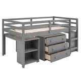 Twin Loft Bed with Desk Low Study Kids Twin Loft Bed with Storage Drawers, Low Loft Bed Twin for Kids Twin Loft Bed with Safety Guard Rails and Bookcase Shelf (Grey, Twin Loft with Desk) Harper & Bright Designs