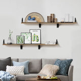 Forbena Set of 3 Floating Wooden Shelves with Black Metal Brackets - Versatile Wall Storage Solution Forbena
