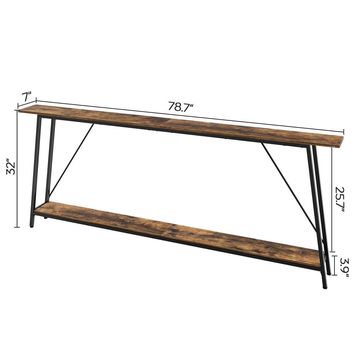 YATINEY 78.7" Console Table, Extra Long Entryway Table, Narrow Sofa Tables Behind Couch, Industrial Skinny Hallway Table for Entryway, Display Table, Rustic Brown and Black CT20BR YATINEY