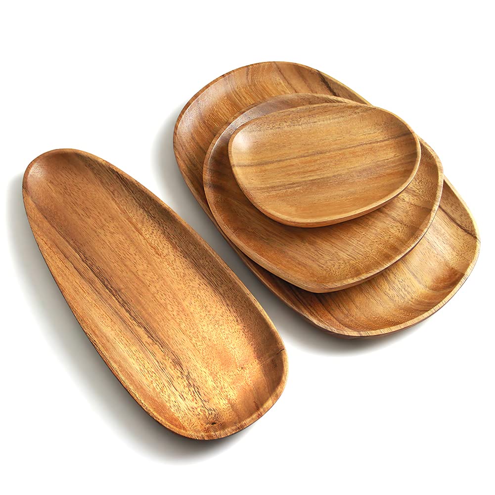 AOOSY Wood Serving Tray, Wooden Serving Platters Set for Serving Food, Fruit, Vegetable, Meat Breakfast Lunch Dinner in Bed Decorative Bread Plates Party Wood Serving Board, Set of 4 - WoodArtSupply