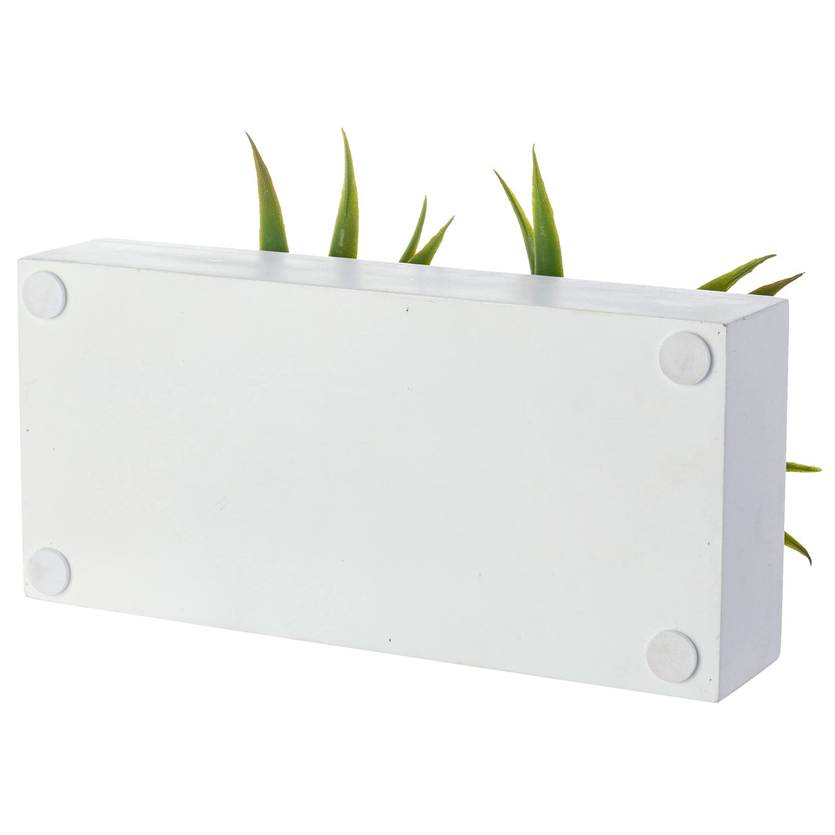 MyGift 10 Inch Artificial Grass Fake Plants in White Rectangular Wood Planter - Faux Plants Indoor for Tabletop Centerpiece Décor MyGift