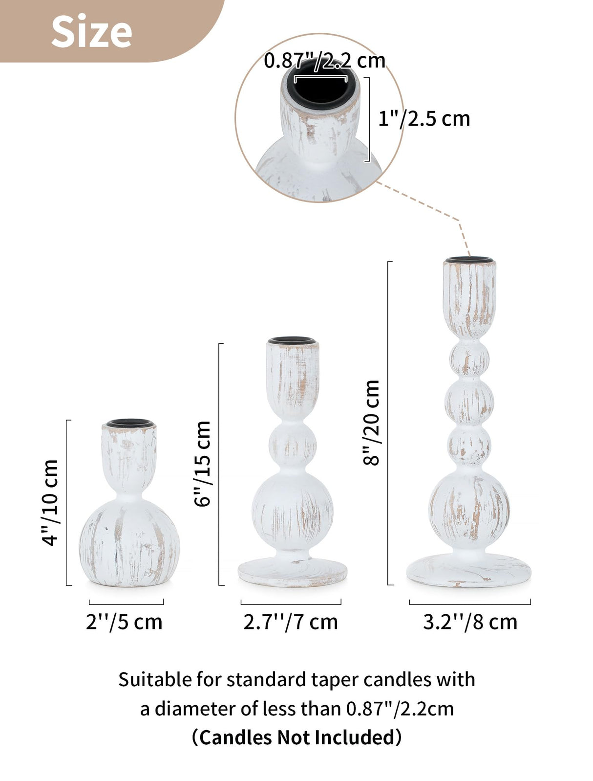 NUPTIO Taper Candle Holders Decor: Set of 3 Wooden Candlestick Holders Mantel Decor - Boho Farmhouse Rustic White NUPTIO