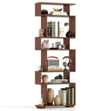 Tangkula 6-Tier S-Shaped Bookshelf, 64" Freestanding Geometric Bookcase, Home Office Wood Storage Shelf with Anti-Toppling Device, Room Divider Display Rack for Study, Living Room (1, Walnut) Tangkula