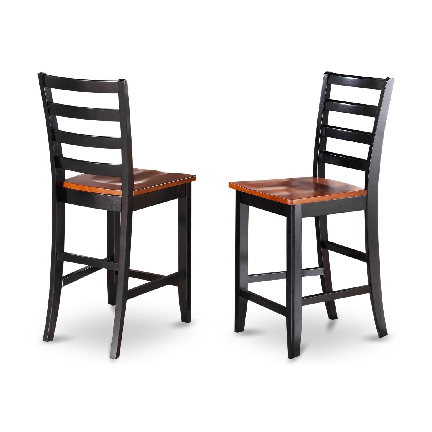 East West Furniture FAS-BLK-W Fairwind Counter Height Barstools - Ladder Back Wood Seat Chairs, Set of 2, Black & Cherry - WoodArtSupply