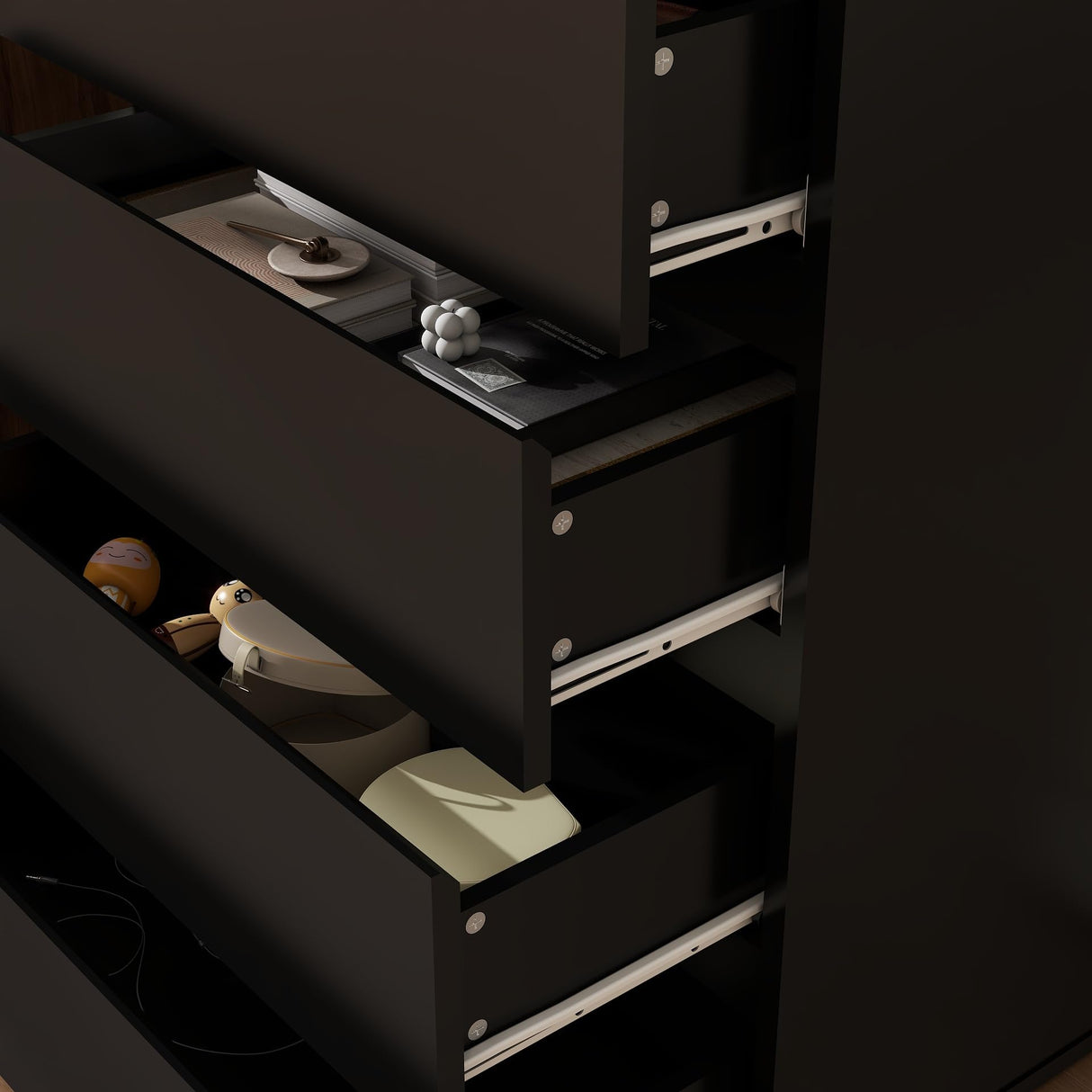 Modern Chest of Drawers, 4/5/6 Drawer Dresser Without Handles Floor Storage Drawer Cabinet Vertical Dresser Storage Organizer for Home Office (4 Drawers, Black) Panana