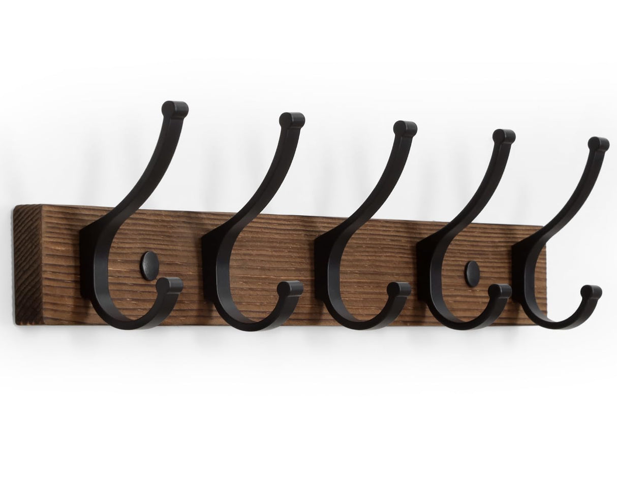 Optish Coat Rack Wall Mount, 16.5 x 2 Inches Wood Coat Hooks, Hat Rack for Walls, Wall Hooks for Hanging with 5 Hooks, Towel Hanger Purse Rack for Entry Bedroom Bathroom (1Pack, Brown) Optish