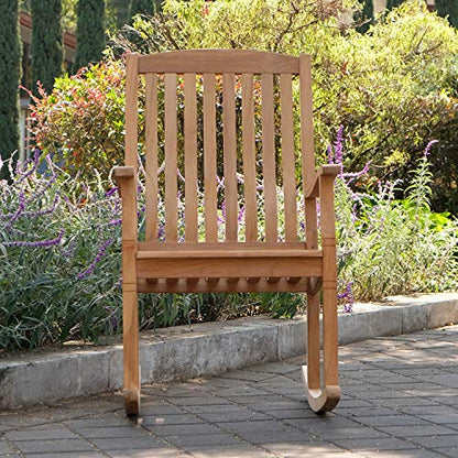 Cambridge Casual Arie Patio Porch Rocking Chair for Outdoor, Single Item/Natural Teak