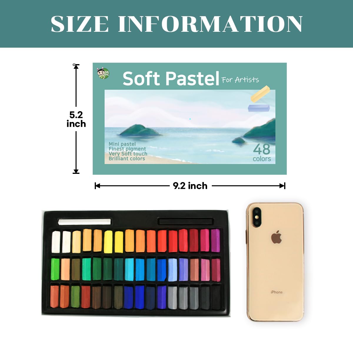 HA SHI Soft Chalk Pastels, 48 colors with additional 2pcs, Non Toxic Art Supplies, Drawing Media for Artist Stick Pastel for Professional, Kids, Beauty Nail Art, Pan Chalk Pastels HA SHI