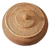 KODENG Round Rattan Boxes with Lid Hand-Woven Multi-Purpose Wicker Tray 8.6Inch Picnic Food Bread Table Storage Basket (22x13cm) KODENG