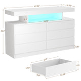 BEWISHOME White Dresser for Bedroom with Charging Station and LED Lights, 6 Drawer Dresser Chests of Drawers, Wood Dresser for Closet, Modern Wide Dresser with Open Space, TV Stand, White KCG02W BEWISHOME