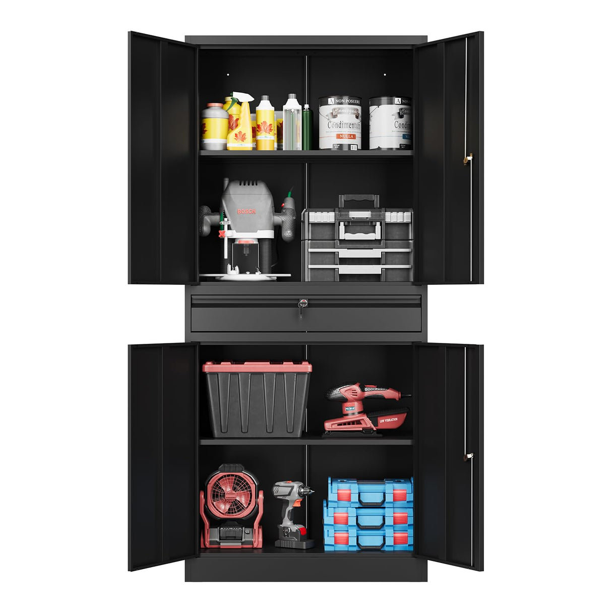 Fesbos 71" Metal Cabinet-Black Heavy Duty Storage File Cabinet Steel Tool Cabinets with Shelves, Lockable Doors and Drawers- for Garage, Pantry, Warehouse - Assembly Required Fesbos