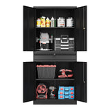 Fesbos 71" Metal Cabinet-Black Heavy Duty Storage File Cabinet Steel Tool Cabinets with Shelves, Lockable Doors and Drawers- for Garage, Pantry, Warehouse - Assembly Required Fesbos