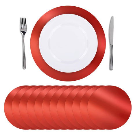 SHACOS 100Pcs Round Red Placemats, 13" Paper Place Mats Disposable for Dining Table, Charger Plates Table Mat for Christmas Dinner Party Wedding Birthday Banquet Table Setting Decor SHACOS
