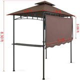 CHARMELEON Double Tiered Grill Gazebo 8X 5, Outdoor BBQ Patio Canopy Tent with Stretchable Side Awning (Brown) CHARMELEON