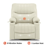 MCombo Oversized Swivel Glider Rocker Power Recliner Chair for Living Room with Heat and Vibration Massage, USB Ports, Cup Holders and Pockets, Faux Leather 7785 (Milk White) MCombo
