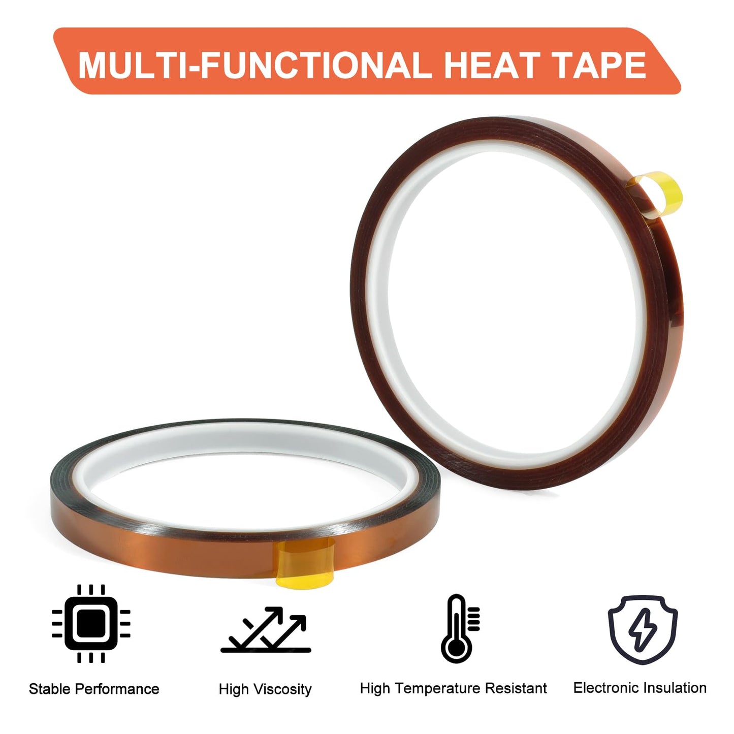 Premium Heat Tape, 2 Rolls Heat Resistant Tape, 108ft (10mm x 33m) Heat Tape for Sublimation & Heat Transfer Tape, No Residue, Perfect for Heat Press, Electronics, Soldering, and Circuit Boards