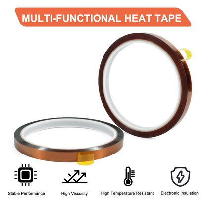 Premium Heat Tape, 2 Rolls Heat Resistant Tape, 108ft (10mm x 33m) Heat Tape for Sublimation & Heat Transfer Tape, No Residue, Perfect for Heat Press, Electronics, Soldering, and Circuit Boards