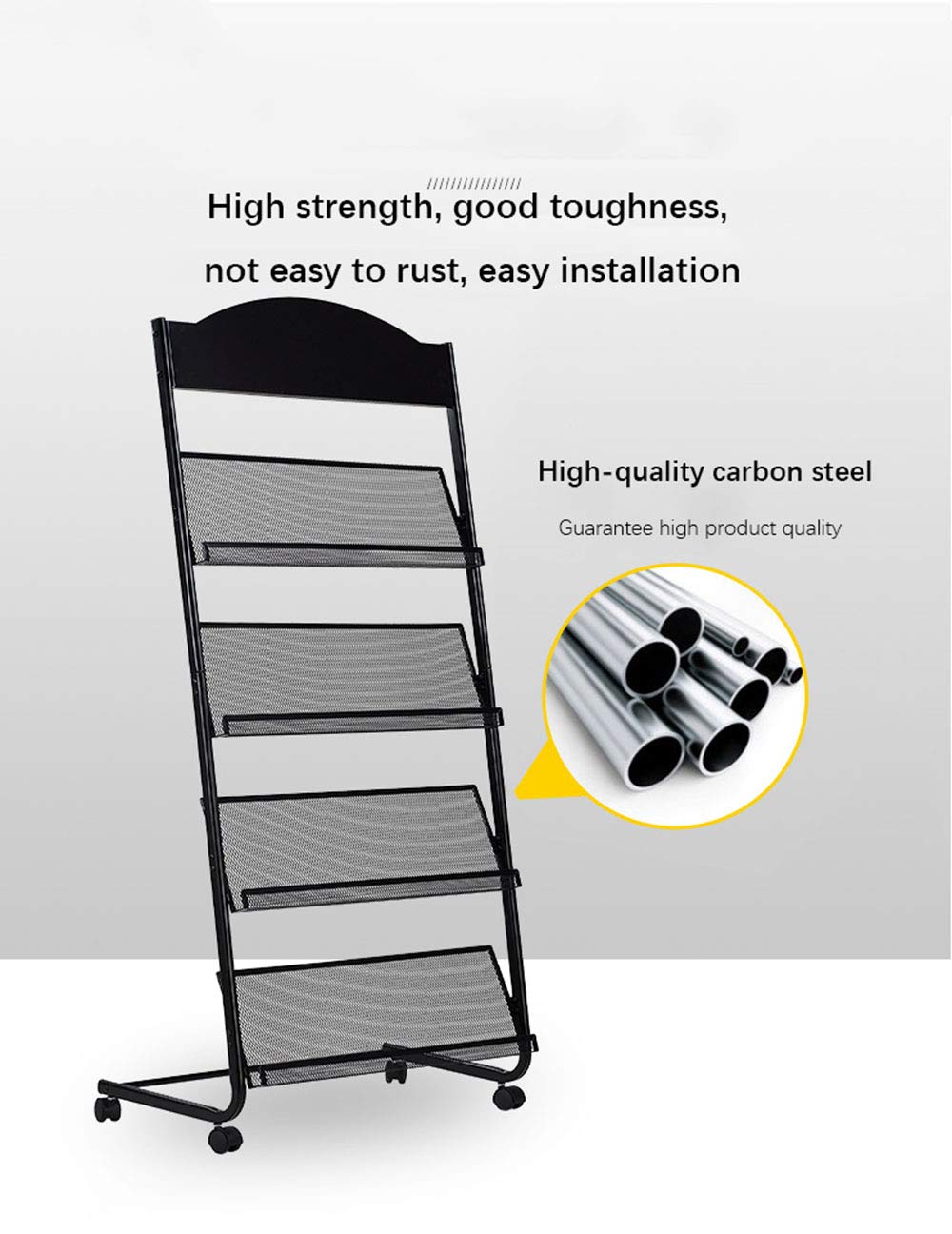 GENMO Floor-Standing Magazine Rack - Display & Store Newspapers, Magazines & Books - Simple Iron (Black) GENMO