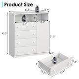 OTUTUMUS 4 Drawer Dresser for Bedroom with Charging Station & LED Light, Wood Tall Dresser with Storage Cabinet, Chest of Drawers with Open Compartments for Living Room, Closet, Hallway (White) OTUTUMUS