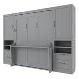 Harper & Bright Designs Queen Size Murphy Bed, Wooden Queen Wall Bed with Closet, Drawers and Shelves, Gray Harper & Bright Designs
