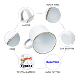 MAIKESUB 4 Pcs Sublimation Blank White Enamel Mug 12 OZ with Silver Rim Camping Travel Coffee Metal Mug Can be used as a gift for Christmas Thanksgiving Mother's Day Father's Day MAIKESUB