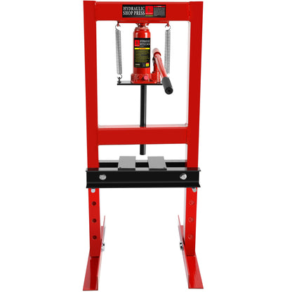 BouPower Hydraulic Shop Floor Press, Adjustable Working Table 12 Ton Steel H-Frame Shop Press with Press Plates Floor Stand Jack for Gears and Bearings (6T Red Press with Press Plates) - WoodArtSupply