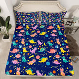 Erosebridal Boys Cartoon Dinosaur Bed Sheets,Kids Cute Dino Sheet Set,Girly Funny Dinosaur Astronaut Bedding Set Home Room Decor,Galaxy Space Stars Fitted Sheet + Flat Sheet + 2 Pillowcases,King Erosebridal