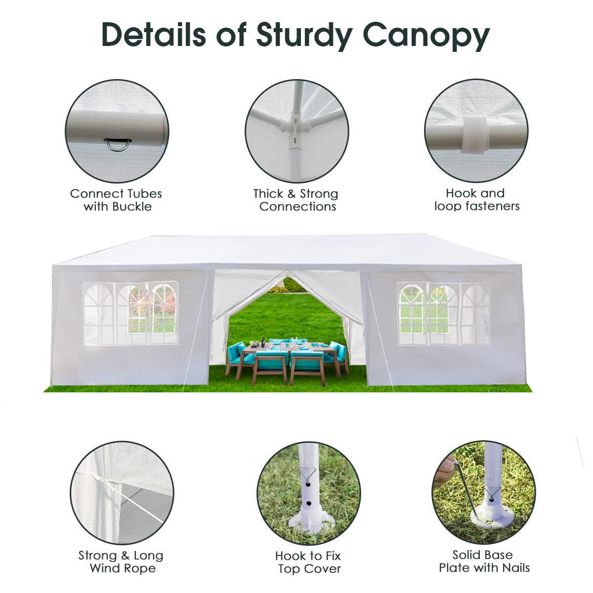 ONUUNPY Party Tent 10'x30' Outdoor Wedding Canopy Tents for Parties with with 5 Removable Sidewalls for Holiday Birthday Graduation BBQ Heavy Duty Event Booths Waterproof Gazebo Shelter(White