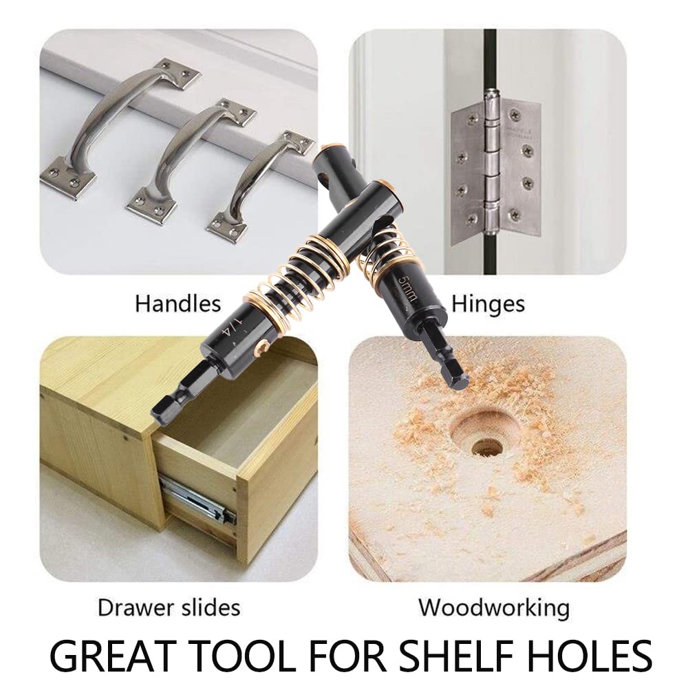 Watris Veiyi Self Centering Hinge Drill, Centering Bits, Hex Shank Center Drill Bit Set, Center Hole Bit, Door Window Cabinet Centering Drill Bits Hinge Opening Tool(5mm&1/4") Watris Veiyi