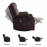 Bonzy Home Swivel Rocker Recliner with Heating and Massage, 40" Manual Rocker Recliner Chair, PU Leather Single Sofa with 2 Cup Holders for Living Room Bedroom, Brown Bonzy Home