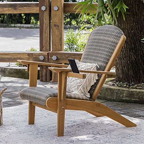 Cambridge Casual Auburn Padded Upholstered Outdoor Adirondack Chair, Teak Wood and All-Weather Wicker