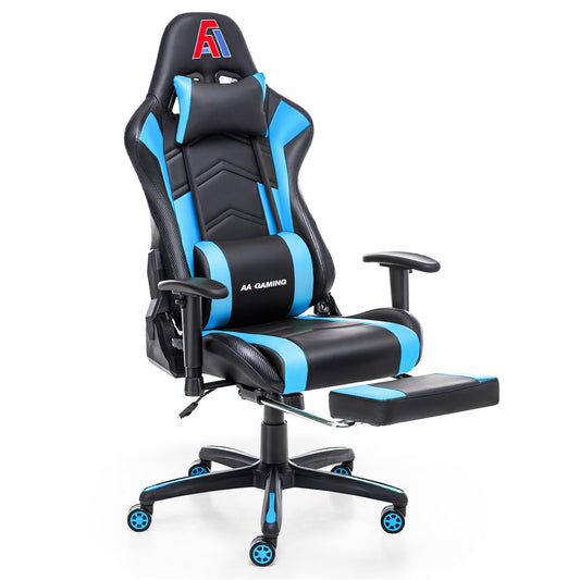 AA Products Gaming Chair Ergonomic High Back Computer Racing Chair Adjustable Office Chair with Footrest, Lumbar Support Swivel Chair - Upgraded Version BlackBlue