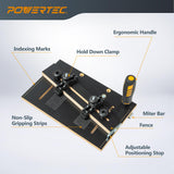 POWERTEC Table Saw Tapering Jig, Small Parts Taper Jig with 3/4" x 3/8" Miter Bar, Adjustable Hold Down Clamp, Non-Slip Grip Strips, Ergonomic Handle - Table Saw Jig Accessories (71875) POWERTEC