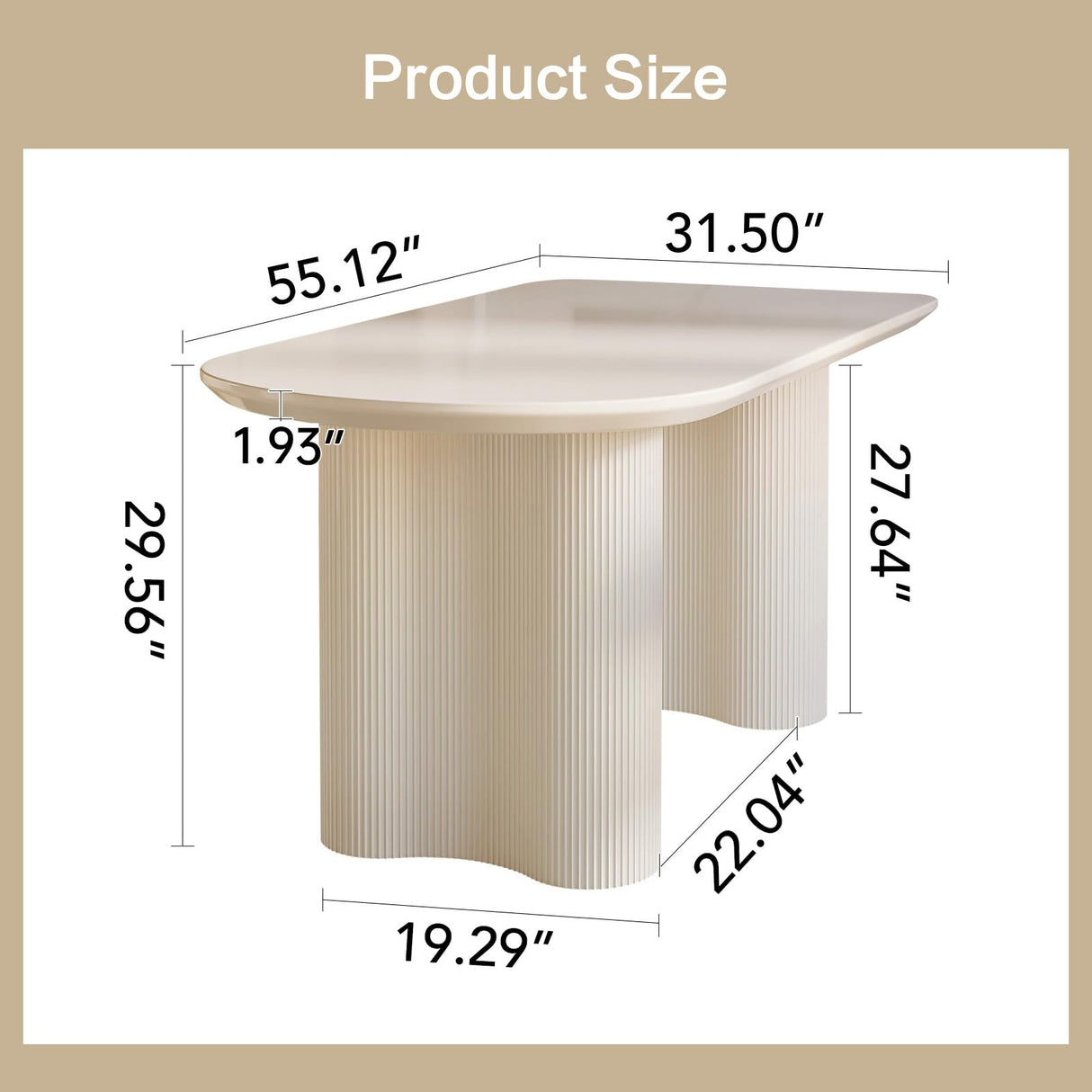 Miuuod 55.1" L Cream White Dining Table Space Saving for Small Apartment for 4-6 People Mid-Century Sturdy End Table, Coffee Table Table Solid Wood Desk Heavy Duty Miuuod