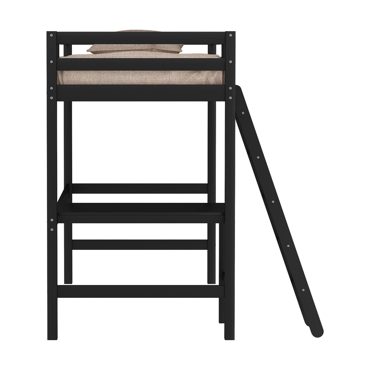 Hillsdale Caspian Black Solid Wood Twin Loft Bed with Built-In Desk for Kids Hillsdale