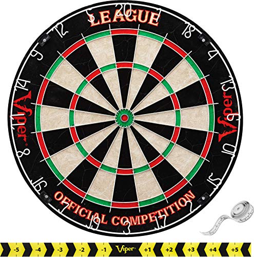 Viper League Regulation Bristle Steel Tip Dartboard Set with Staple-Free Bullseye, Galvanized Metal Thin Radial Spider Wire; High-Grade Compressed Sisal Board with Rotating Number Ring Extending Life Viper