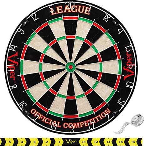 Viper League Regulation Bristle Steel Tip Dartboard Set with Staple-Free Bullseye, Galvanized Metal Thin Radial Spider Wire; High-Grade Compressed Sisal Board with Rotating Number Ring Extending Life Viper